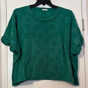 entro Green Floral Texture Short Sleeve Top